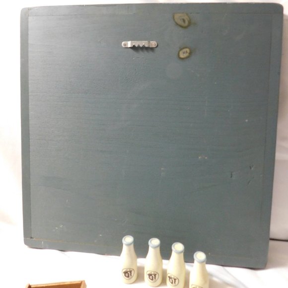 Vintage Miniature Milk Bottles with Crate Farm Girl on Wood Checkerboard - Picture 6 of 6